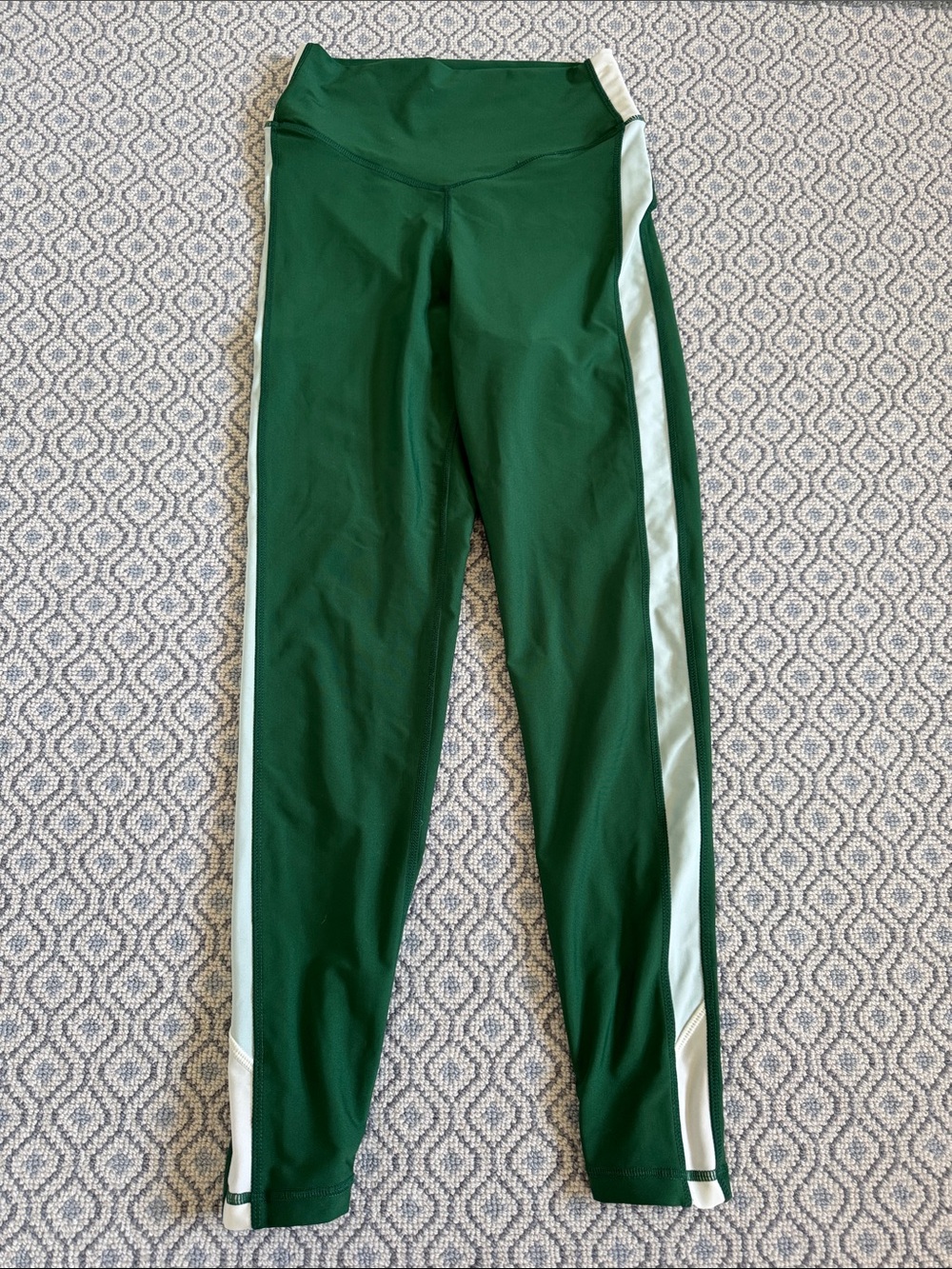 The Upside Green Leggings with White Side Stripe